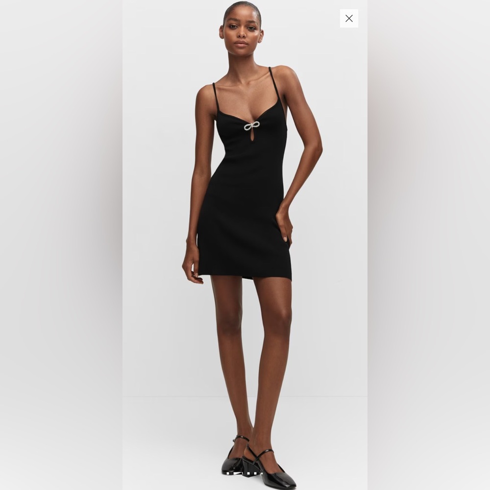 Mango Black Plunge Neck Bodycon Mini Dress